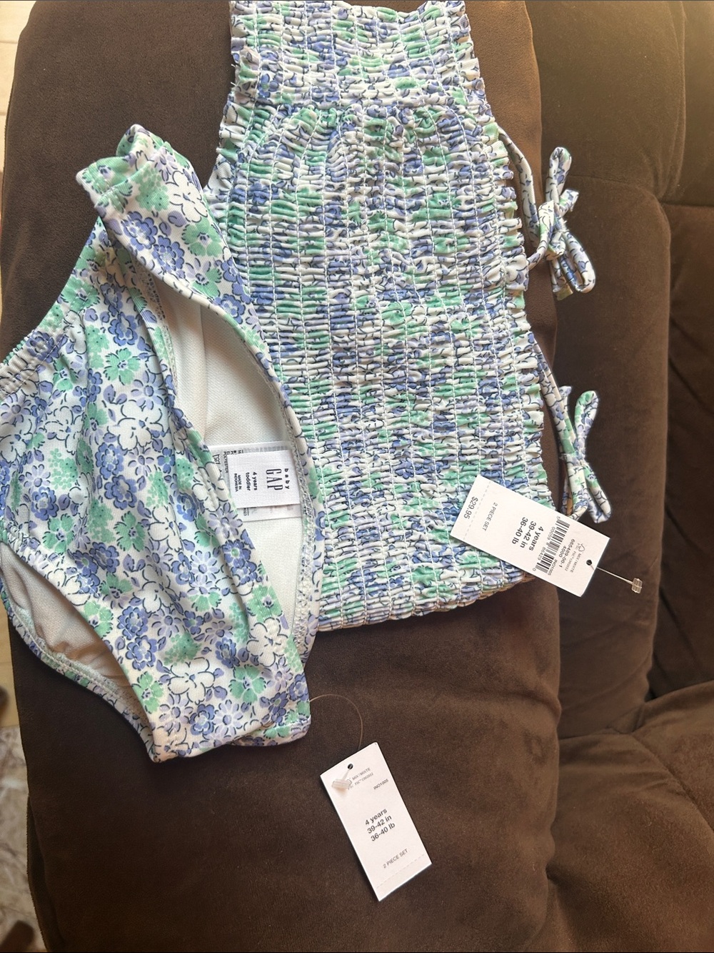 GAP Floral Smocked Bikini Set in Blue & Mint size 4 (tags are off)